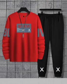 Men Believe Printed Red | Black Tracksuit