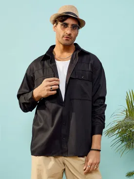 Men Black Twill Utility Pocket Oversize Shirt