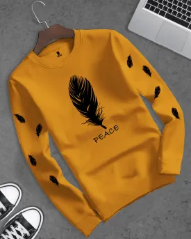 Men Full Sleeve Yellow Feather Printed T-shirt