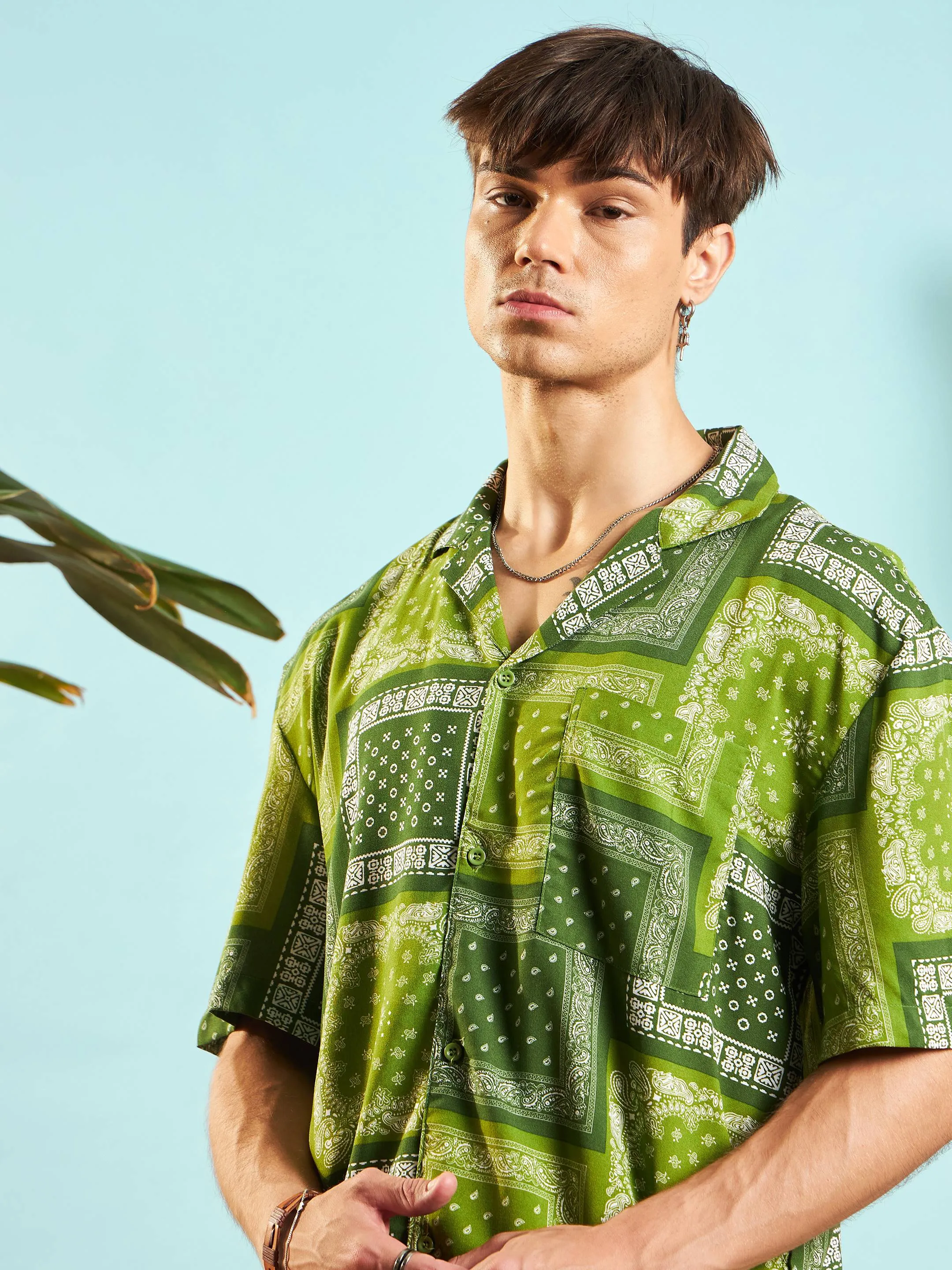 Men Green Paisley Relax Fit Shirt