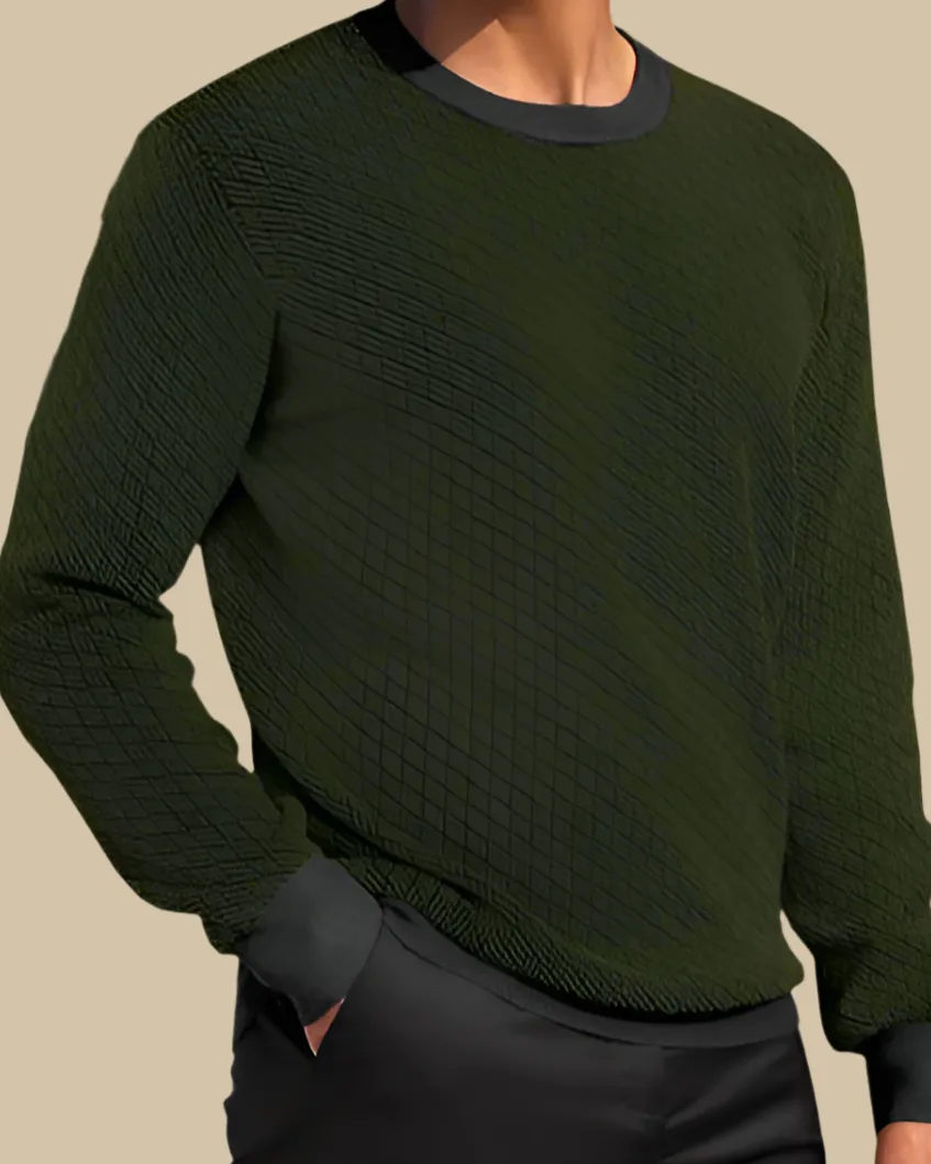 Men Herringbone Crewneck Jumper