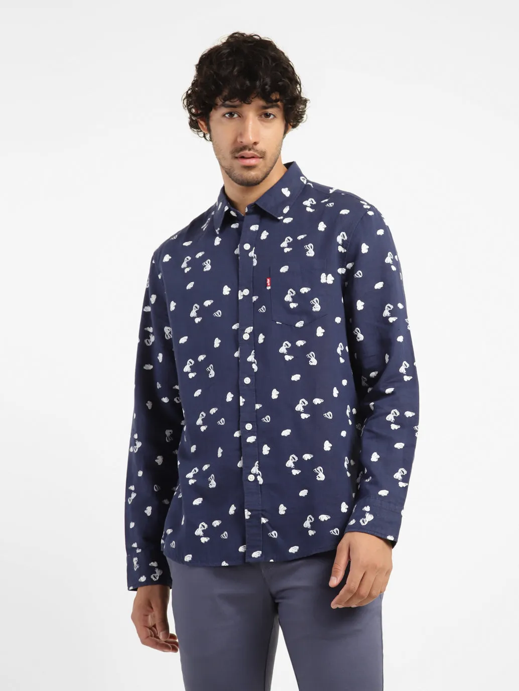 Men's Abstract Print Spread Collar Shirt