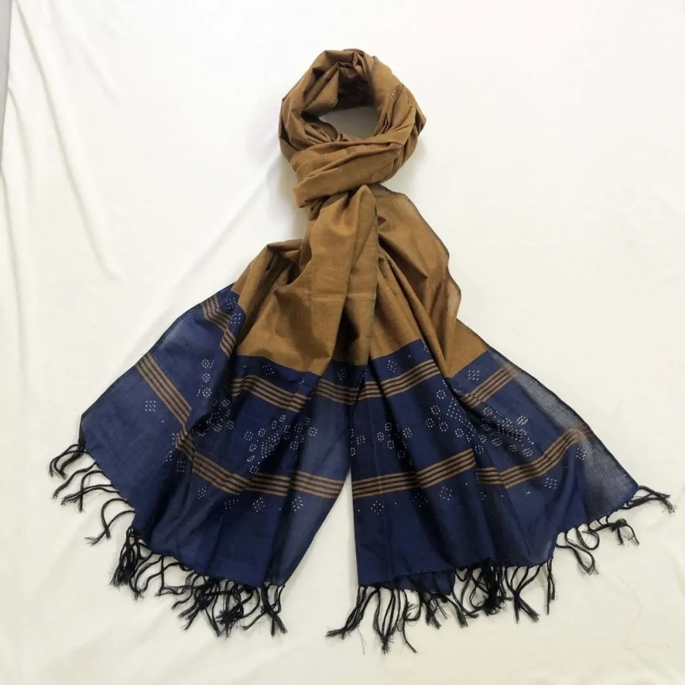 Navy Blue & Mustard Tangaliya Cotton Dupatta