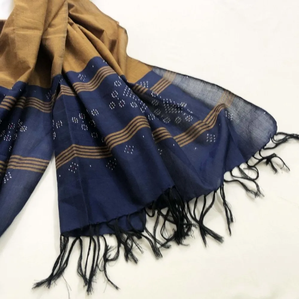 Navy Blue & Mustard Tangaliya Cotton Dupatta