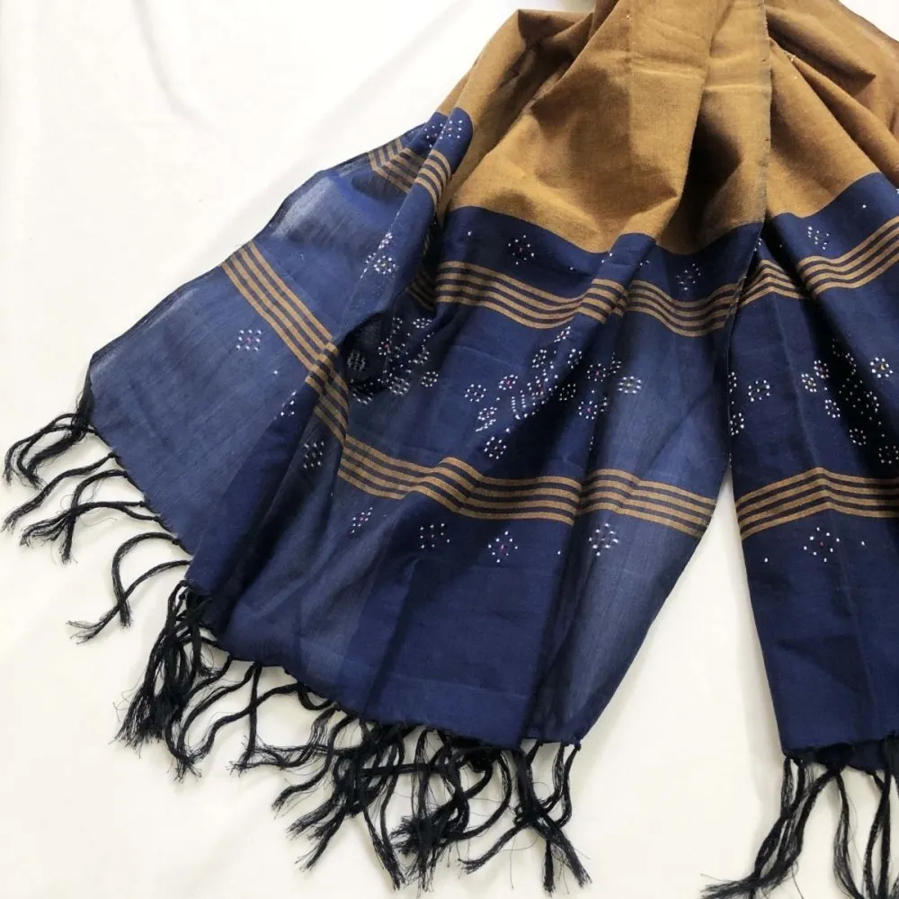 Navy Blue & Mustard Tangaliya Cotton Dupatta