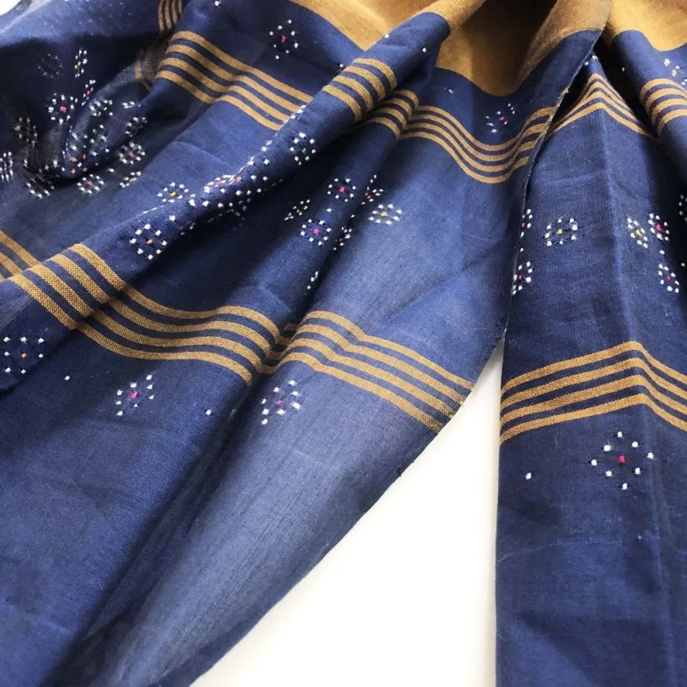 Navy Blue & Mustard Tangaliya Cotton Dupatta