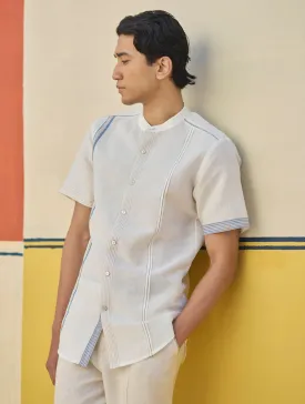 Niko Border Linen Shirt - Ivory