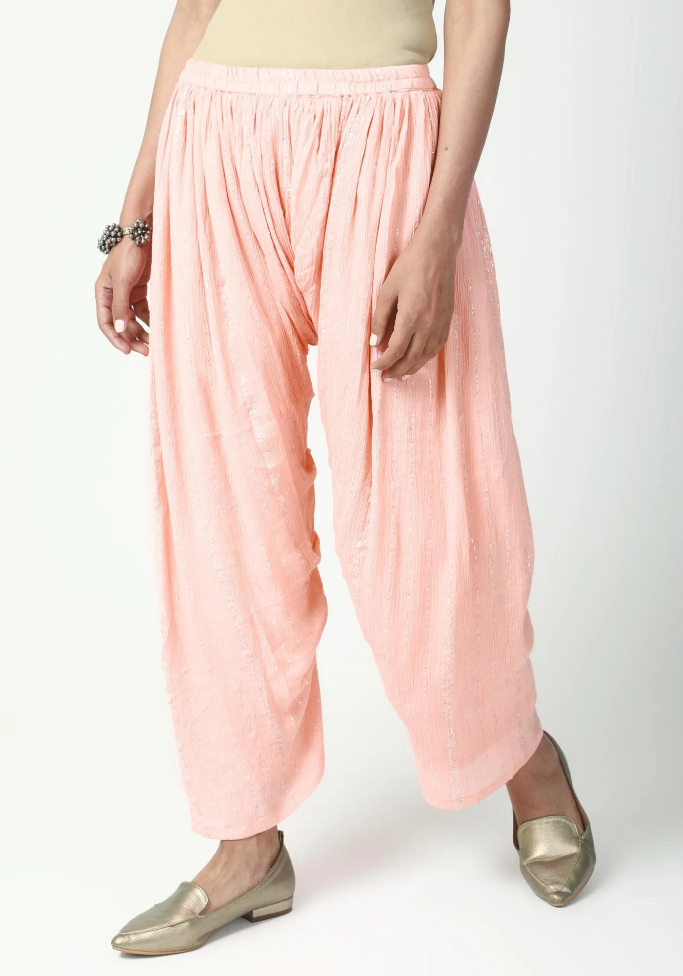 Peach Laced Kurta-Ruffled Pant-Dupatta