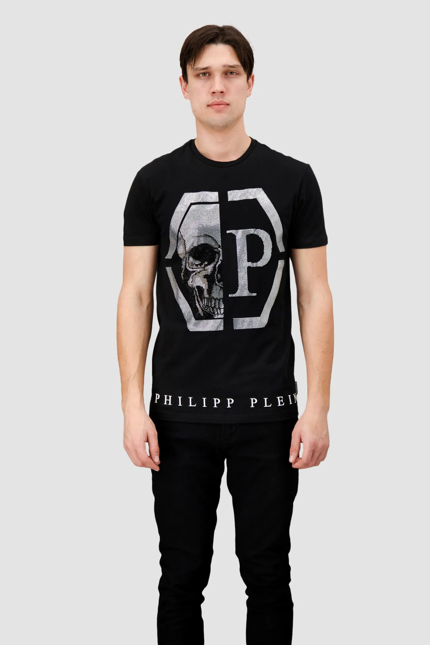 Philipp Plein Black Round Neck SS Hexagon T-Shirt