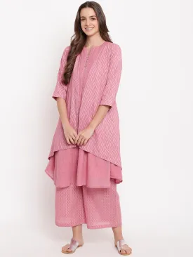 Pink Pin-Tucks Kurta-Palazzo-Jacket