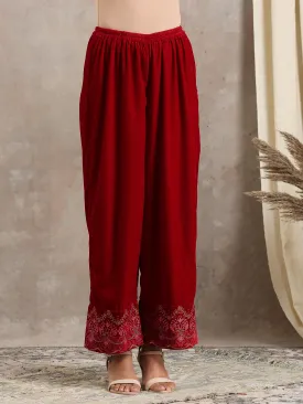 Red Velvet Embroidered Pant