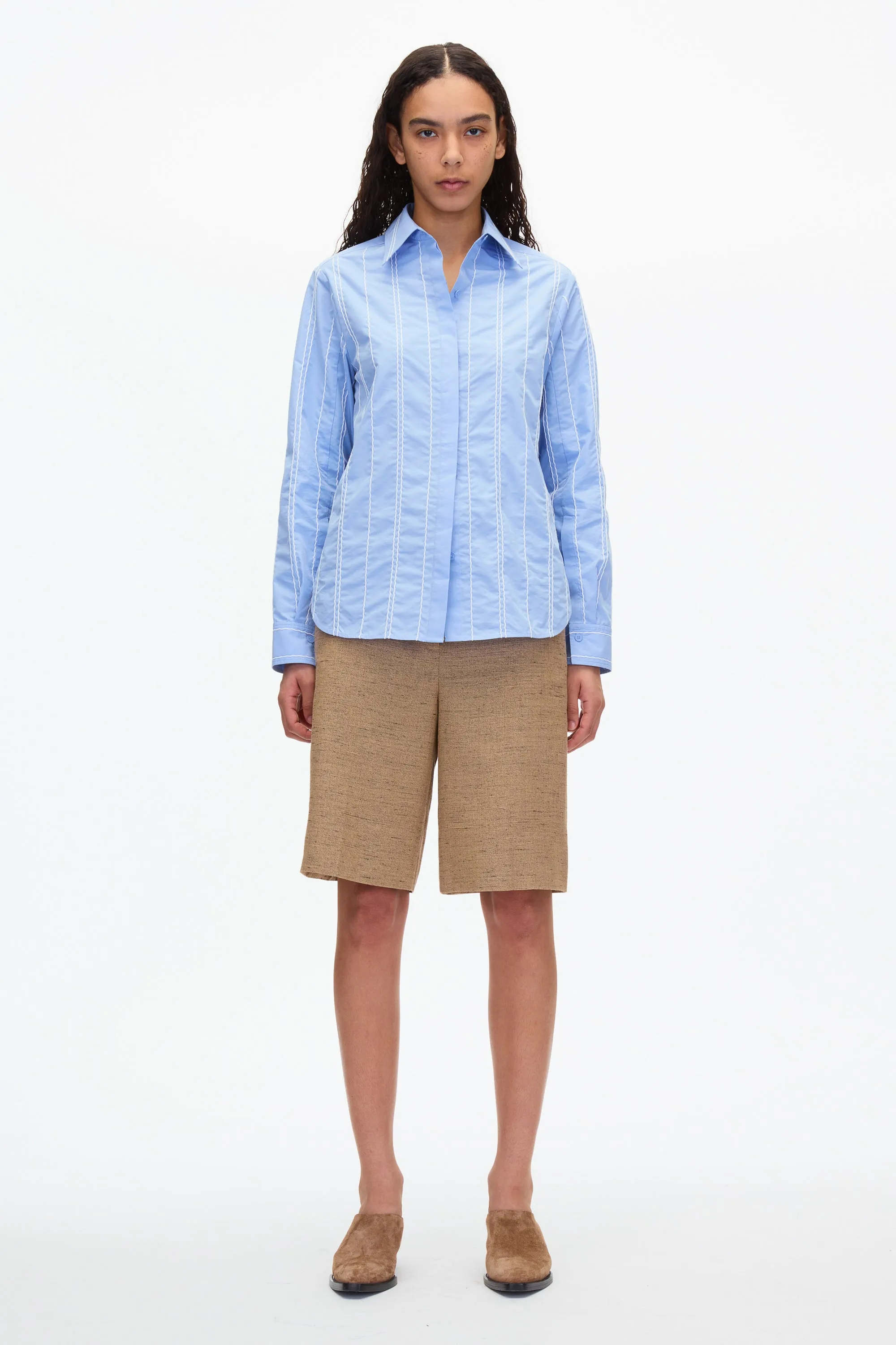 Relax Fit Poplin Shirt with Wave Embroidery