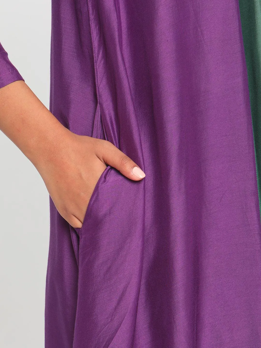 Silk Purple Flared Asymmetric Kurta Pant Set