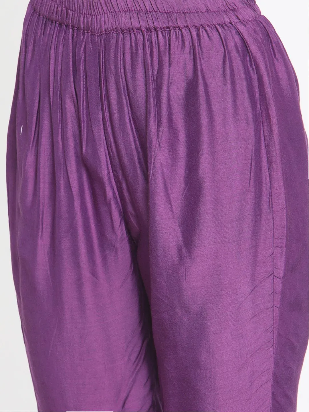 Silk Purple Flared Asymmetric Kurta Pant Set