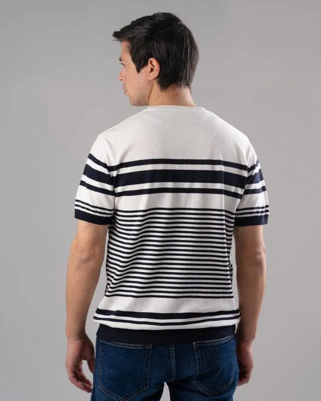 STRIPED KNIT T-SHIRT  - OFF WHITE