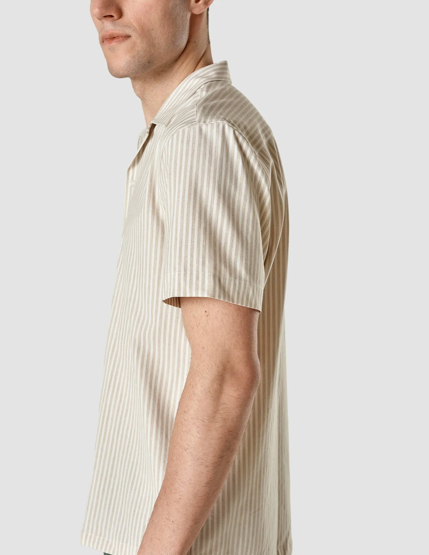 Tech Linen Bowling Short Sleeve Shirt Sandshell Stripe