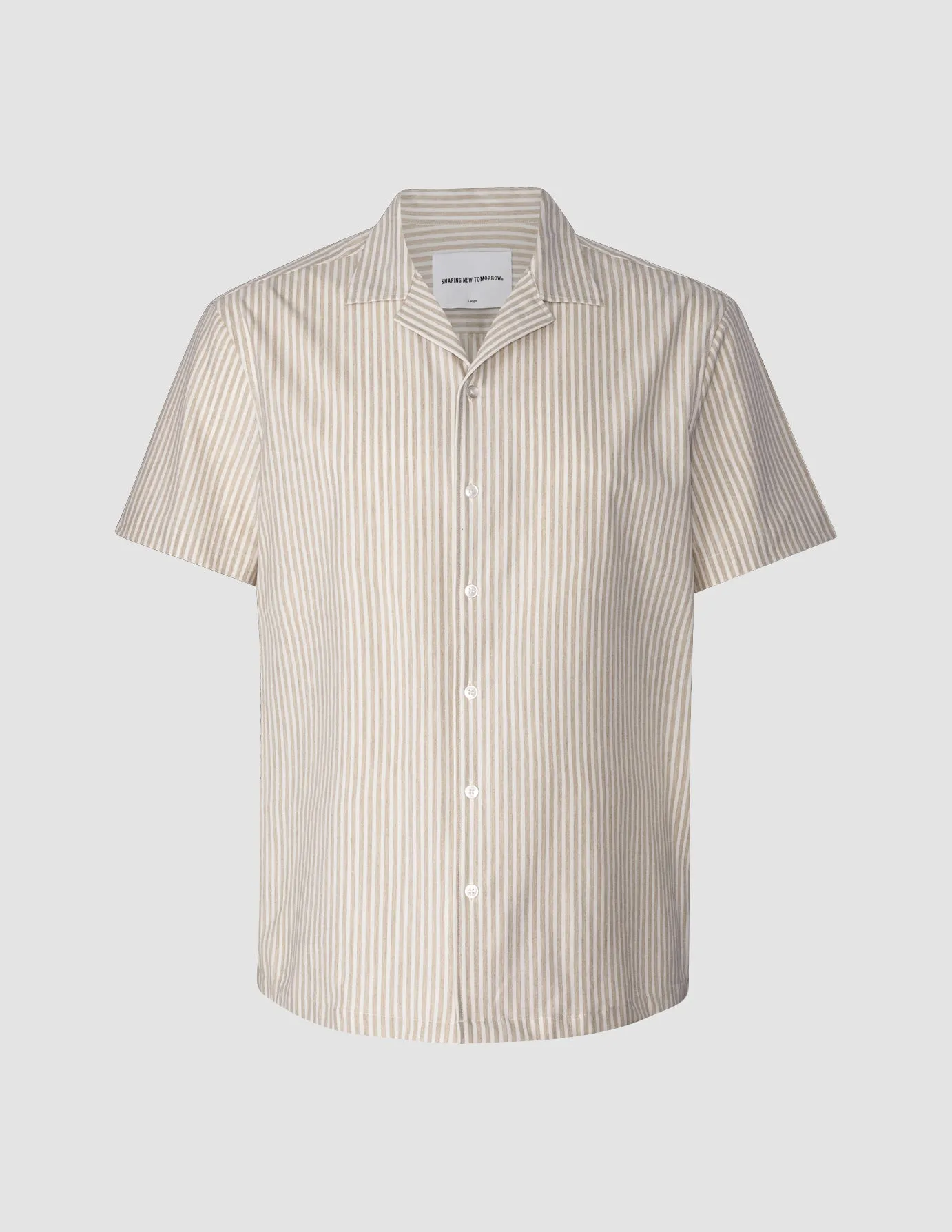 Tech Linen Bowling Short Sleeve Shirt Sandshell Stripe