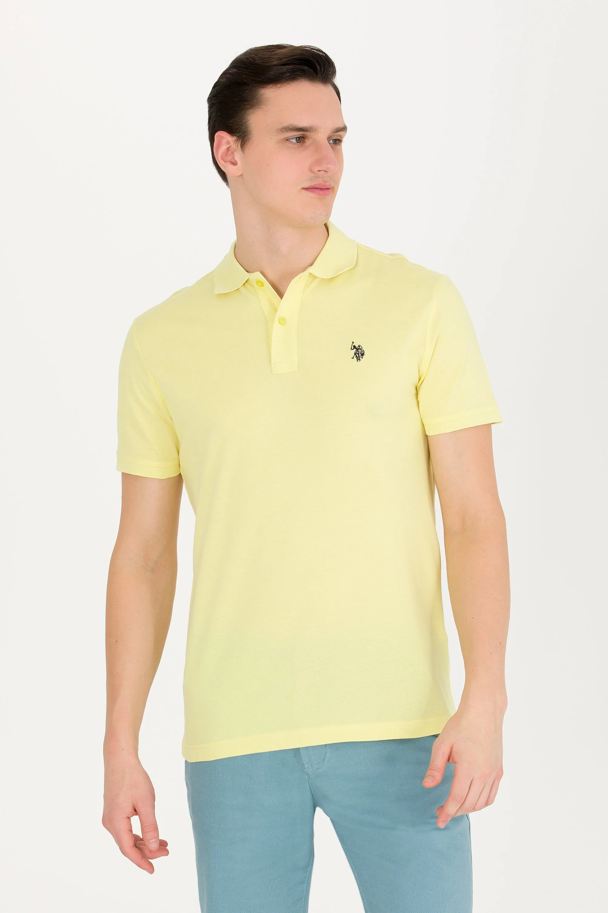 USPA Polo Shirt Men Light Yellow VR004 USPOM187 Single Color Horse US Polo Assn.