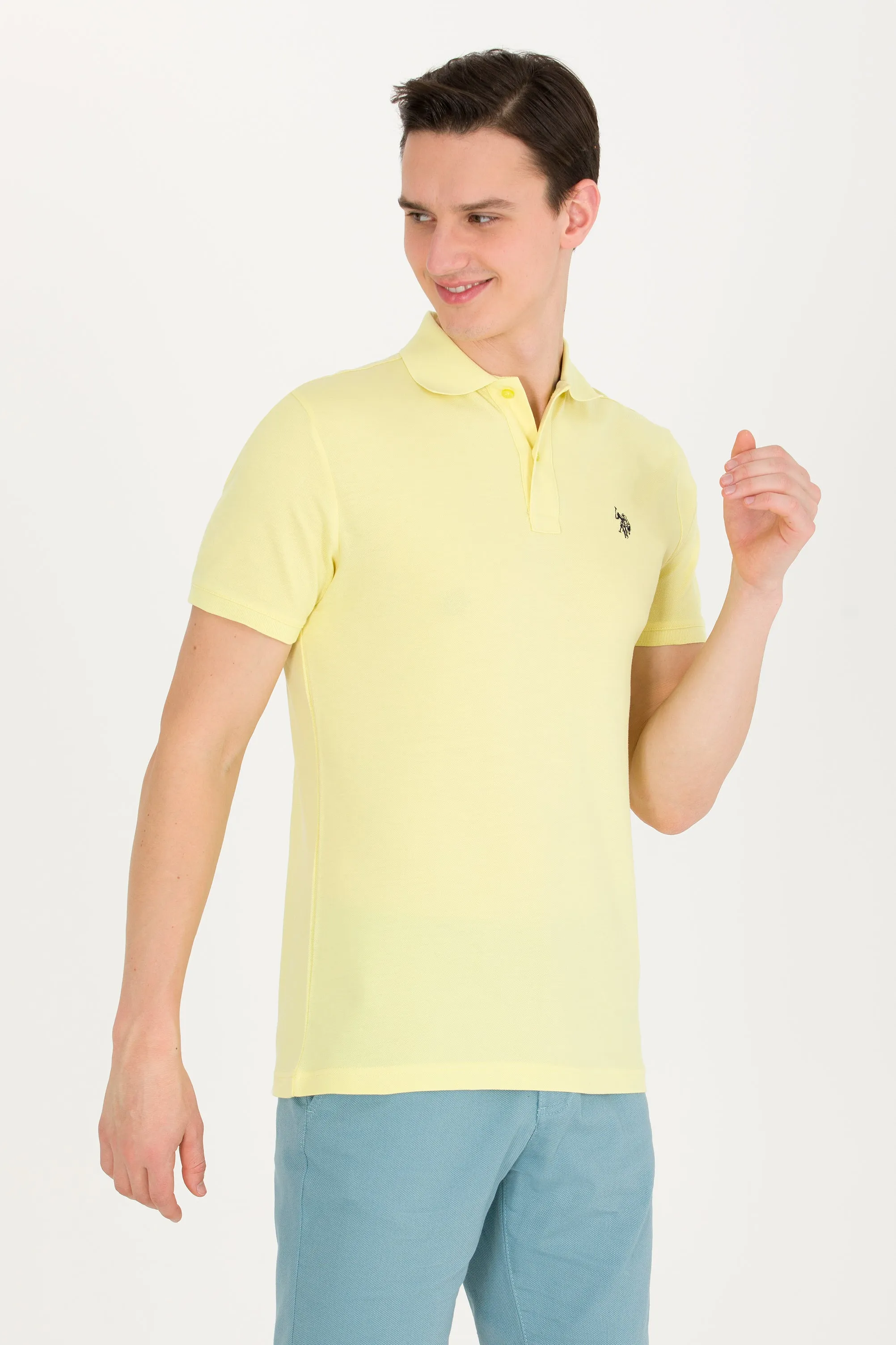 USPA Polo Shirt Men Light Yellow VR004 USPOM187 Single Color Horse US Polo Assn.