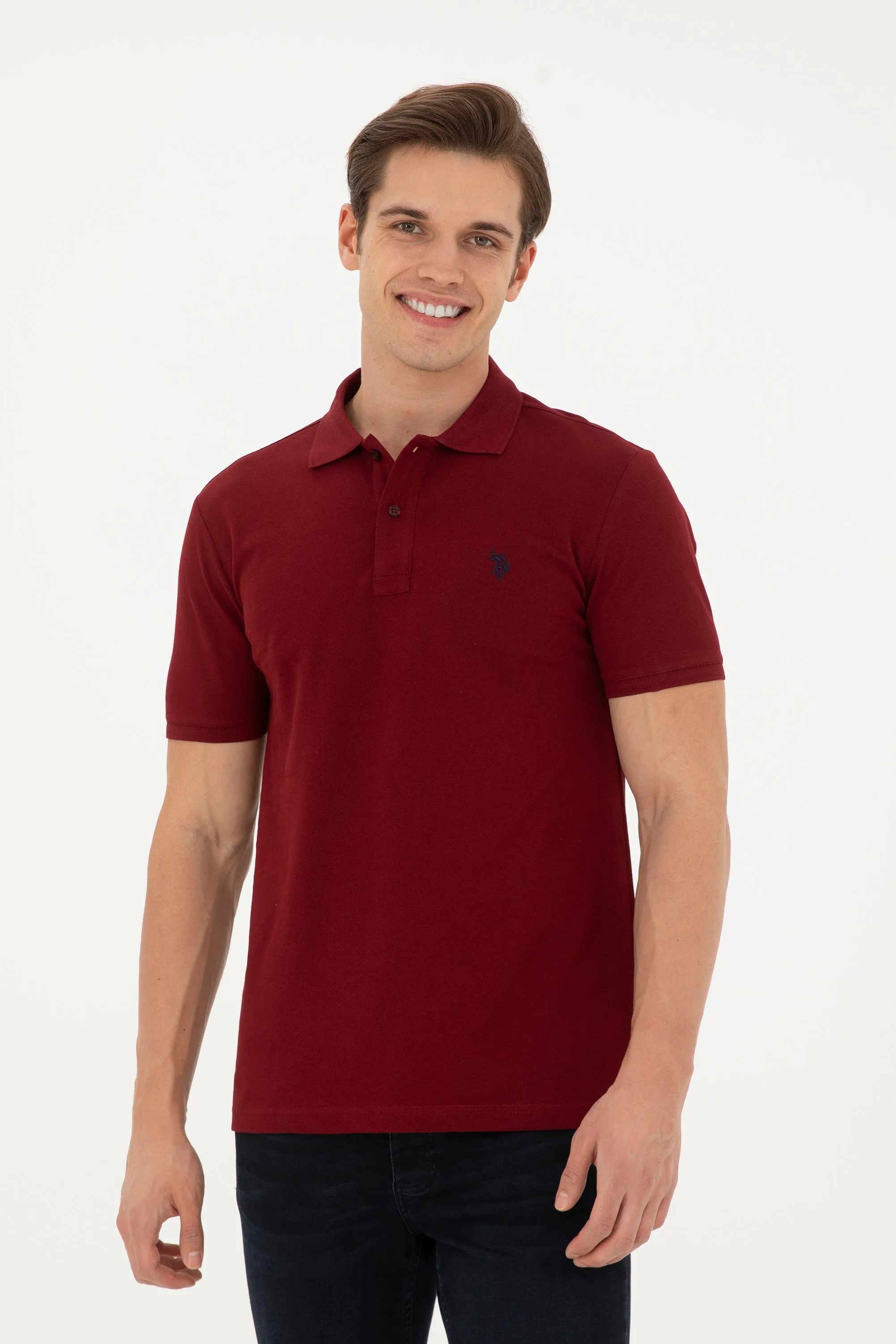 USPA Polo Shirt Men New Plum VR177 USPOM227 Single Color Horse US Polo Assn.