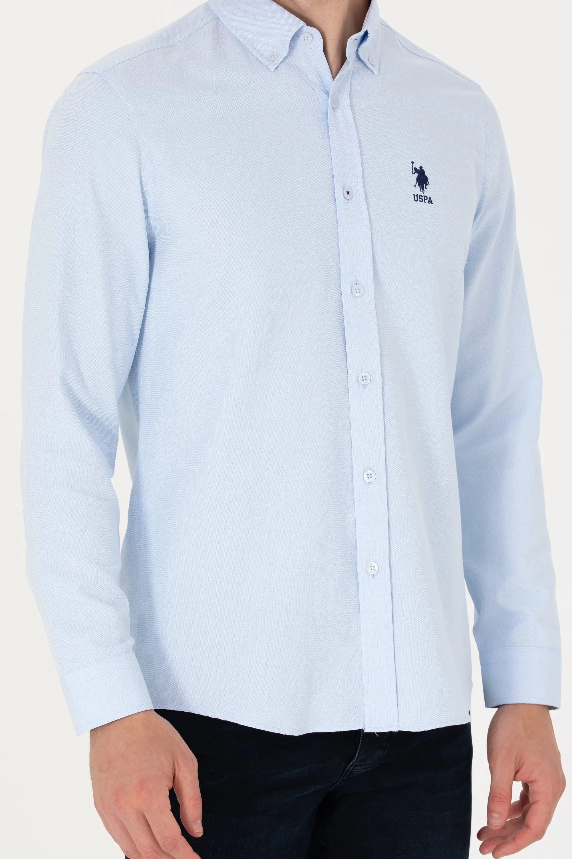 USPA Shirt Men Light Blue VR003 USPSH322 Full Sleeve US Polo Assn. USPA