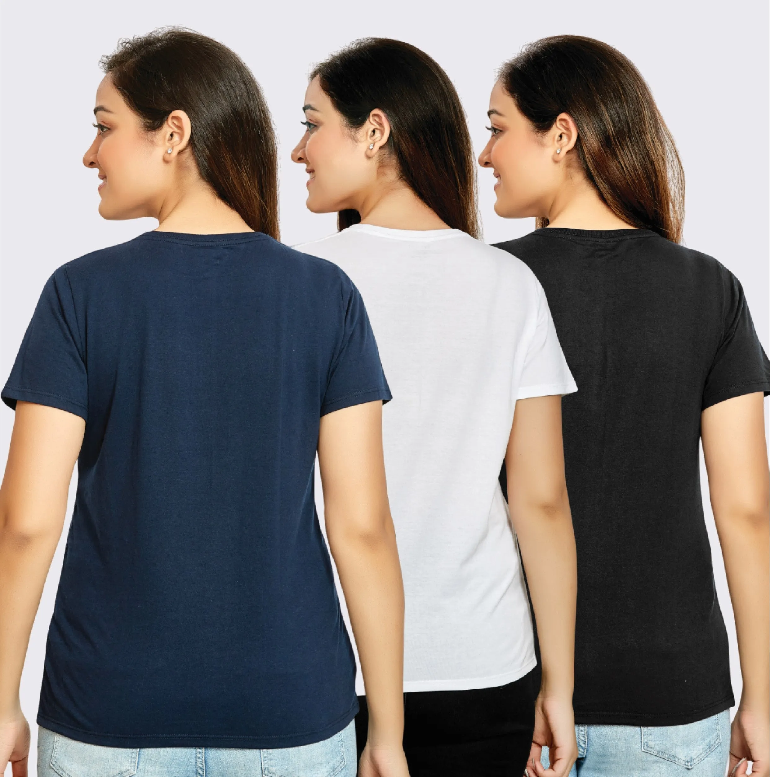 WOMEN 3 PIECE PACK CREW NECK TSHIRT