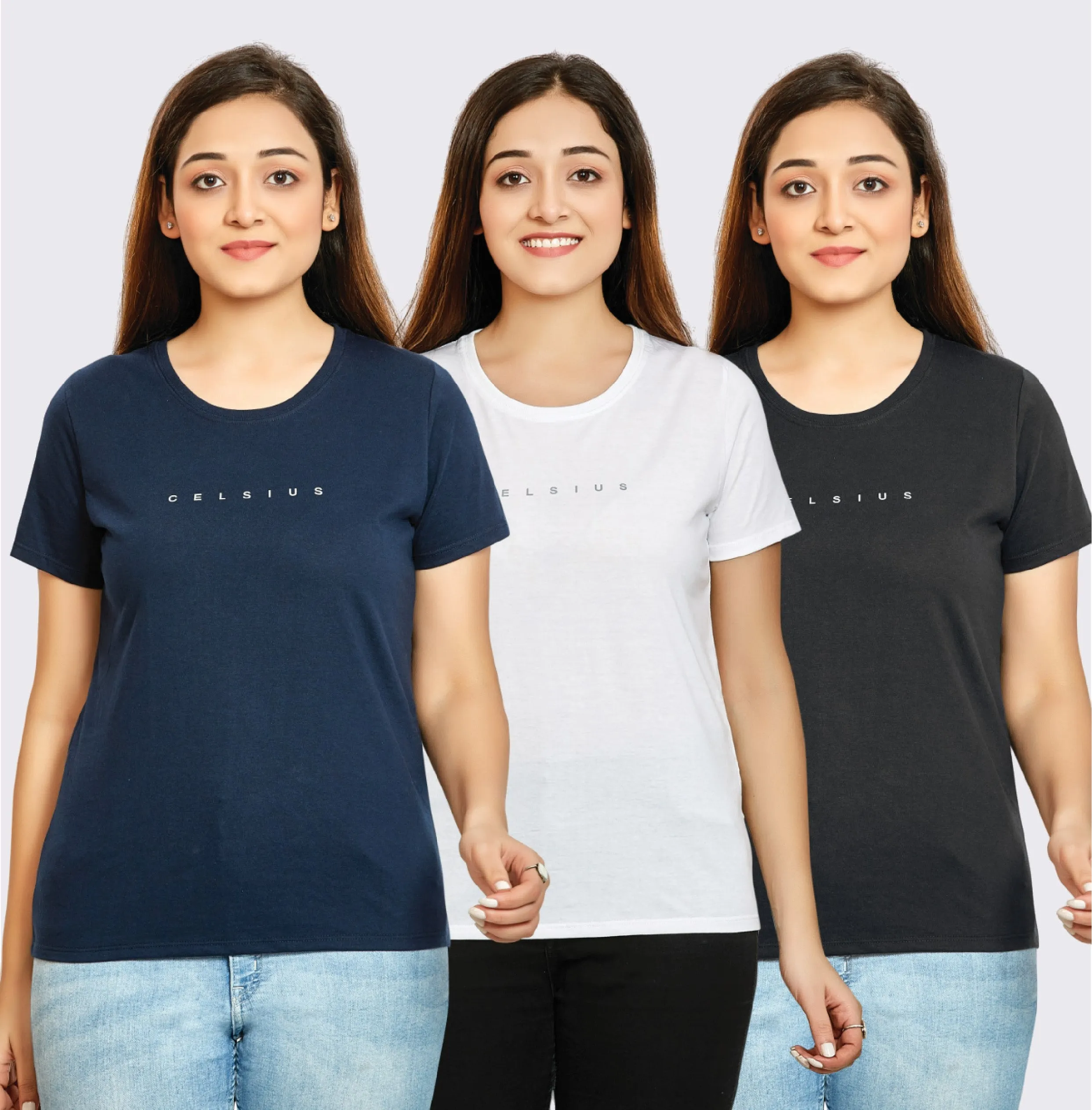 WOMEN 3 PIECE PACK CREW NECK TSHIRT