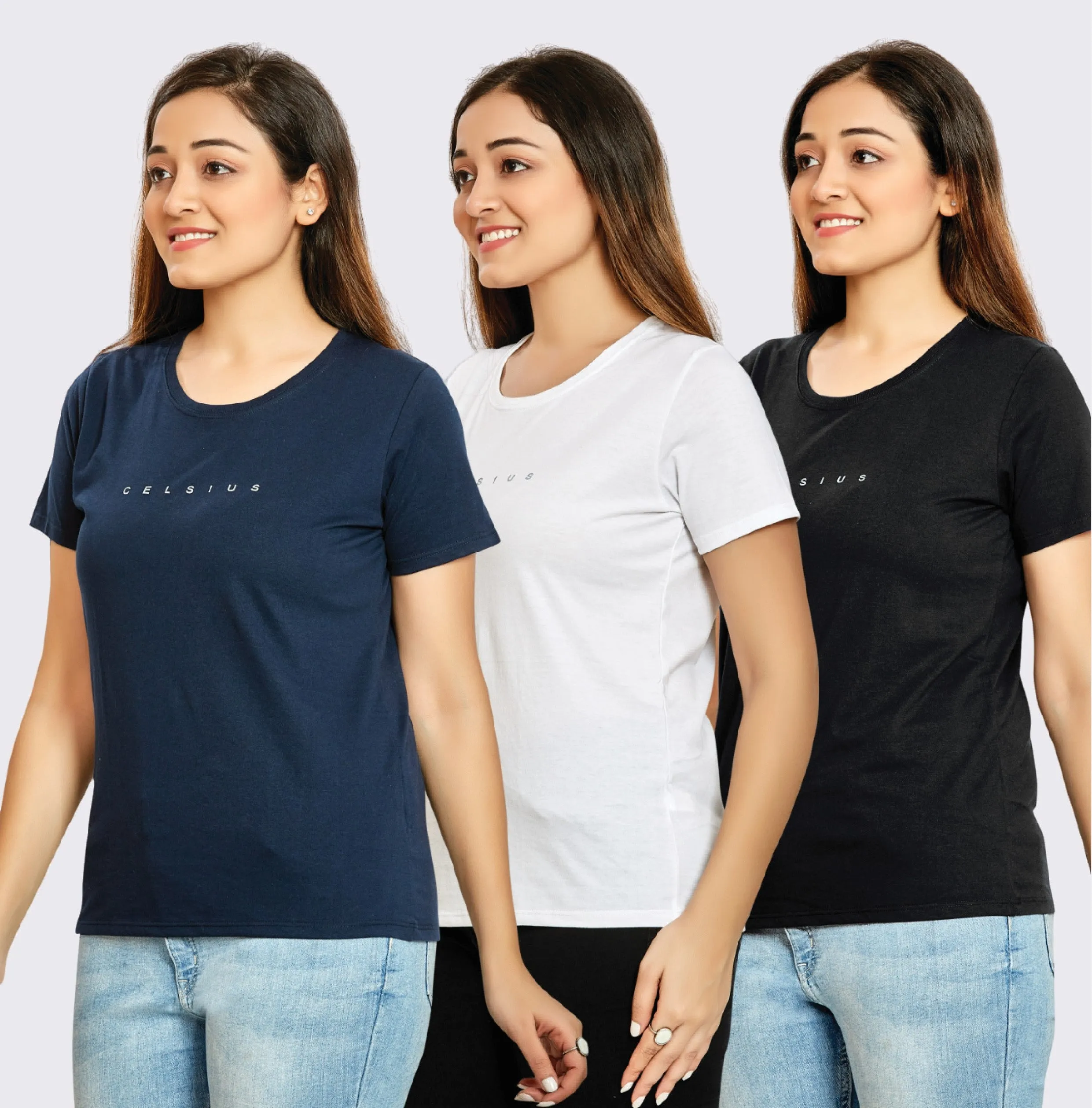 WOMEN 3 PIECE PACK CREW NECK TSHIRT