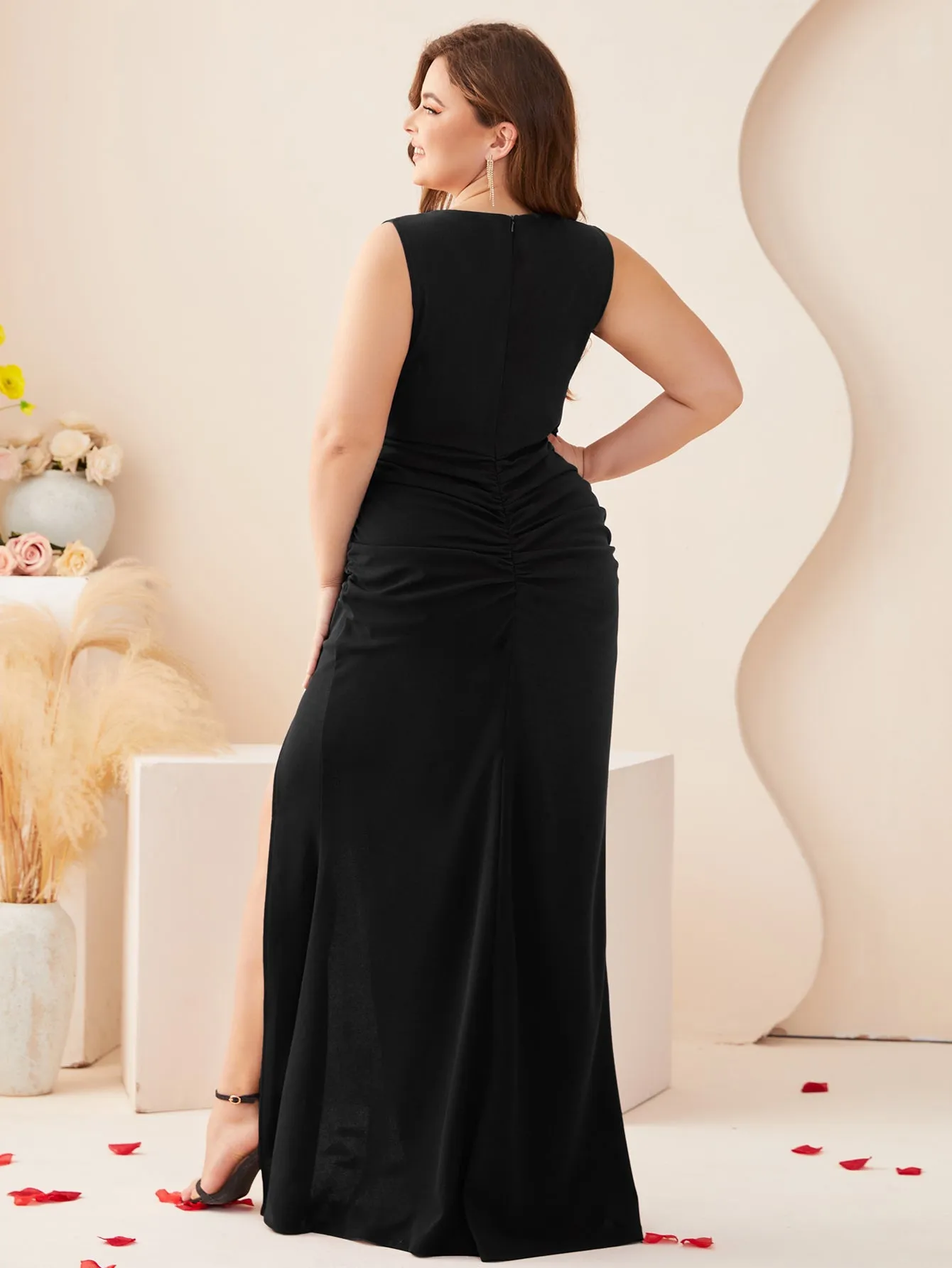 Women Plus Size V-neck Mermaid Semi-Formal Stretch Evening Dresses