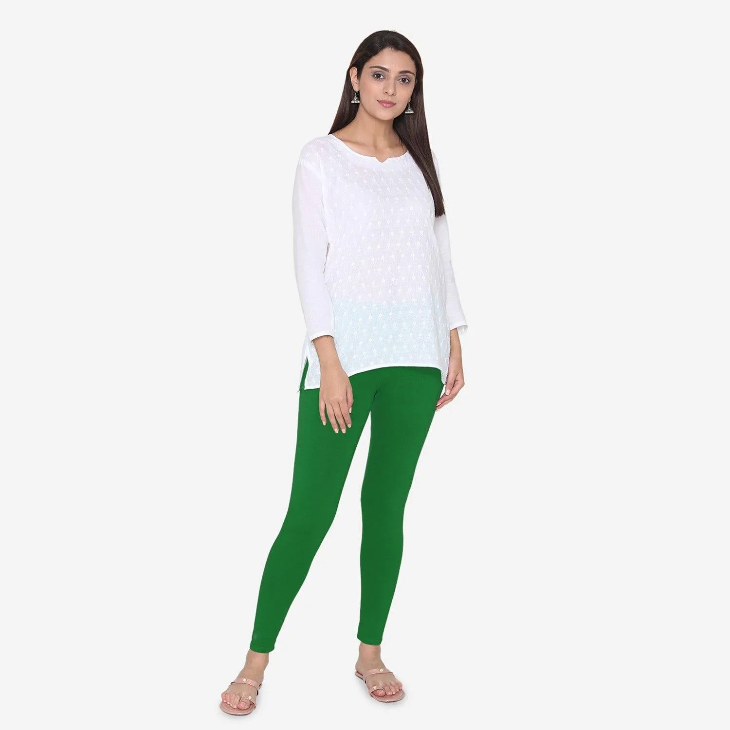 Women's Cotton Ankle leggings (Free Size) - Rich Green