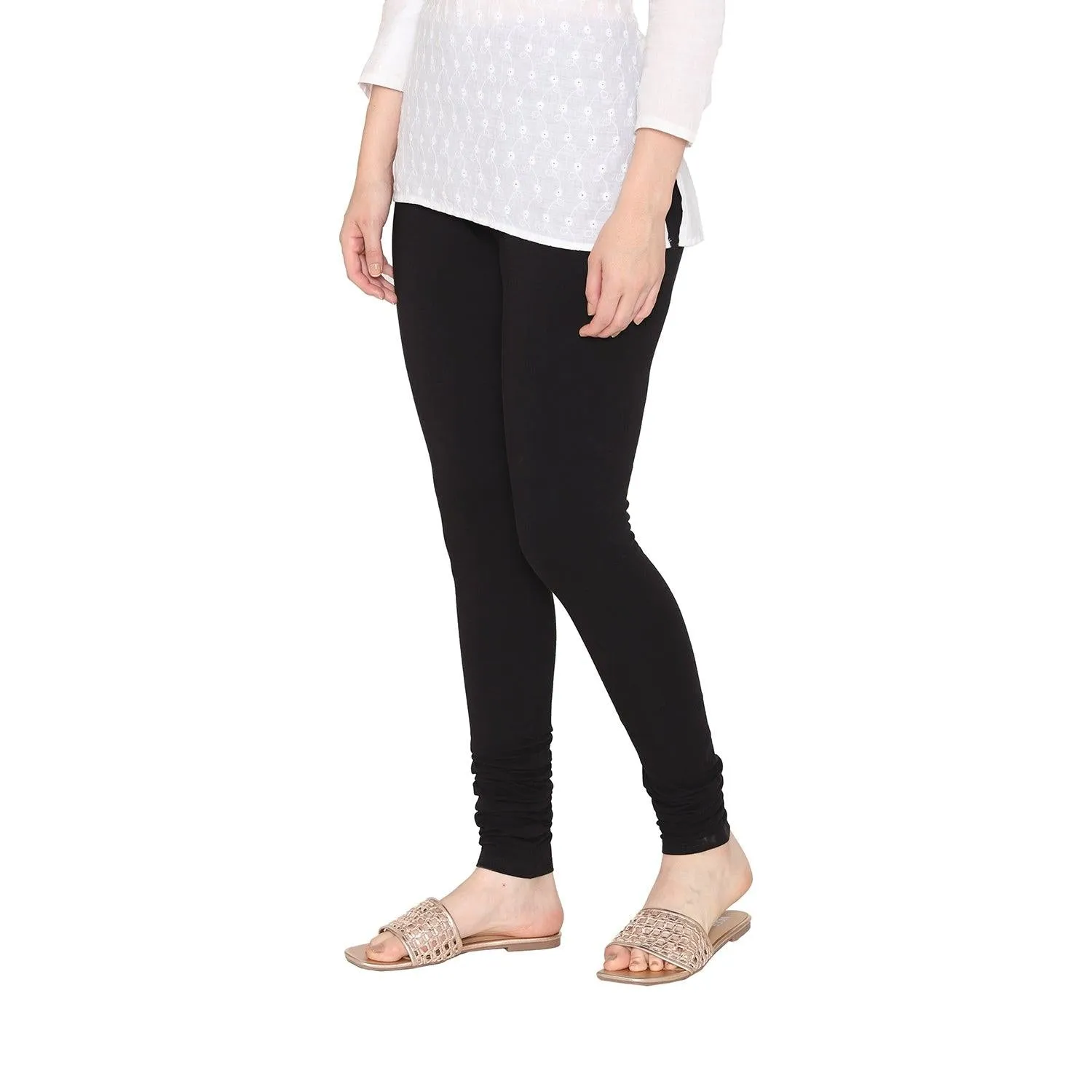 Women's Cotton Churidar leggings (Free Size)- Black