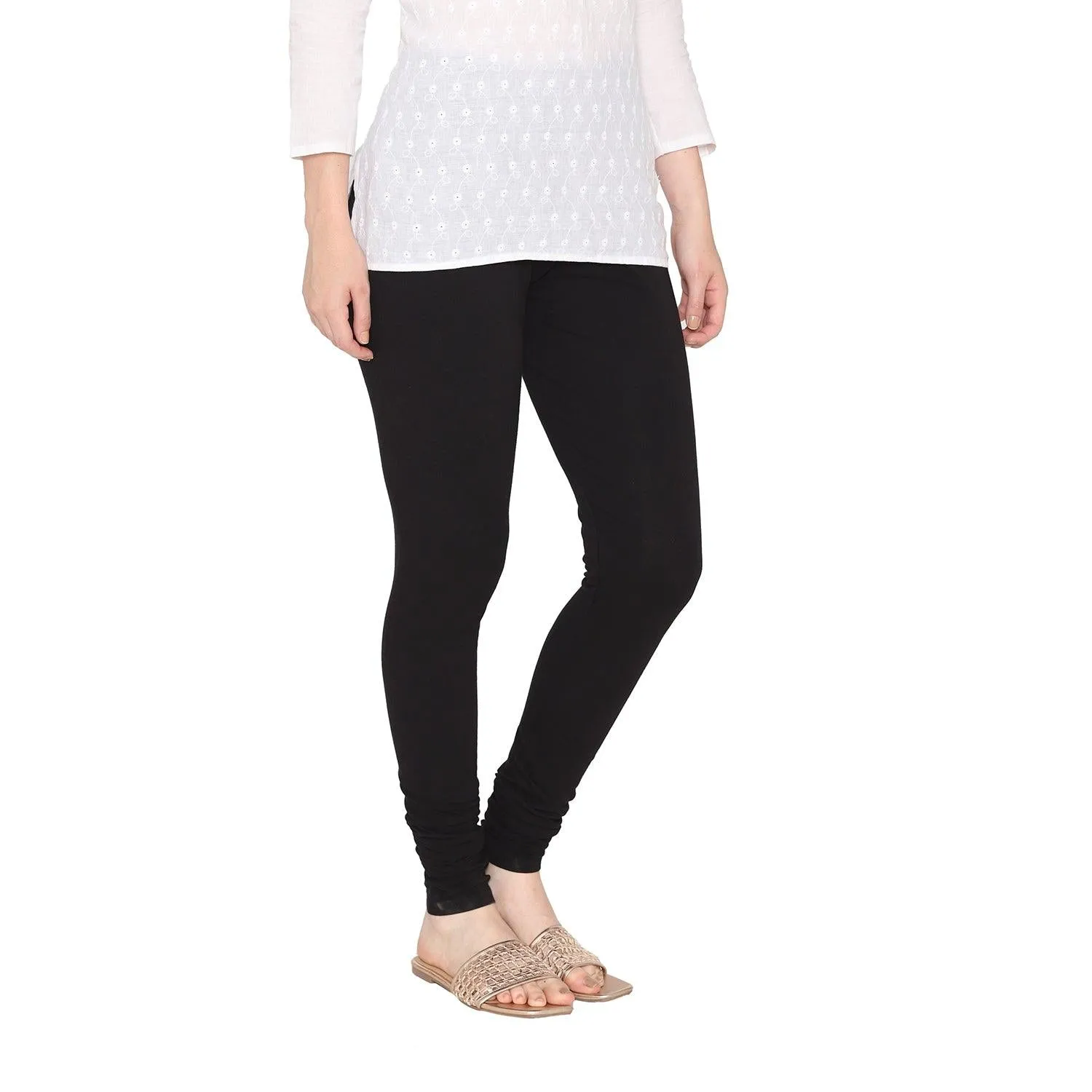 Women's Cotton Churidar leggings (Free Size)- Black