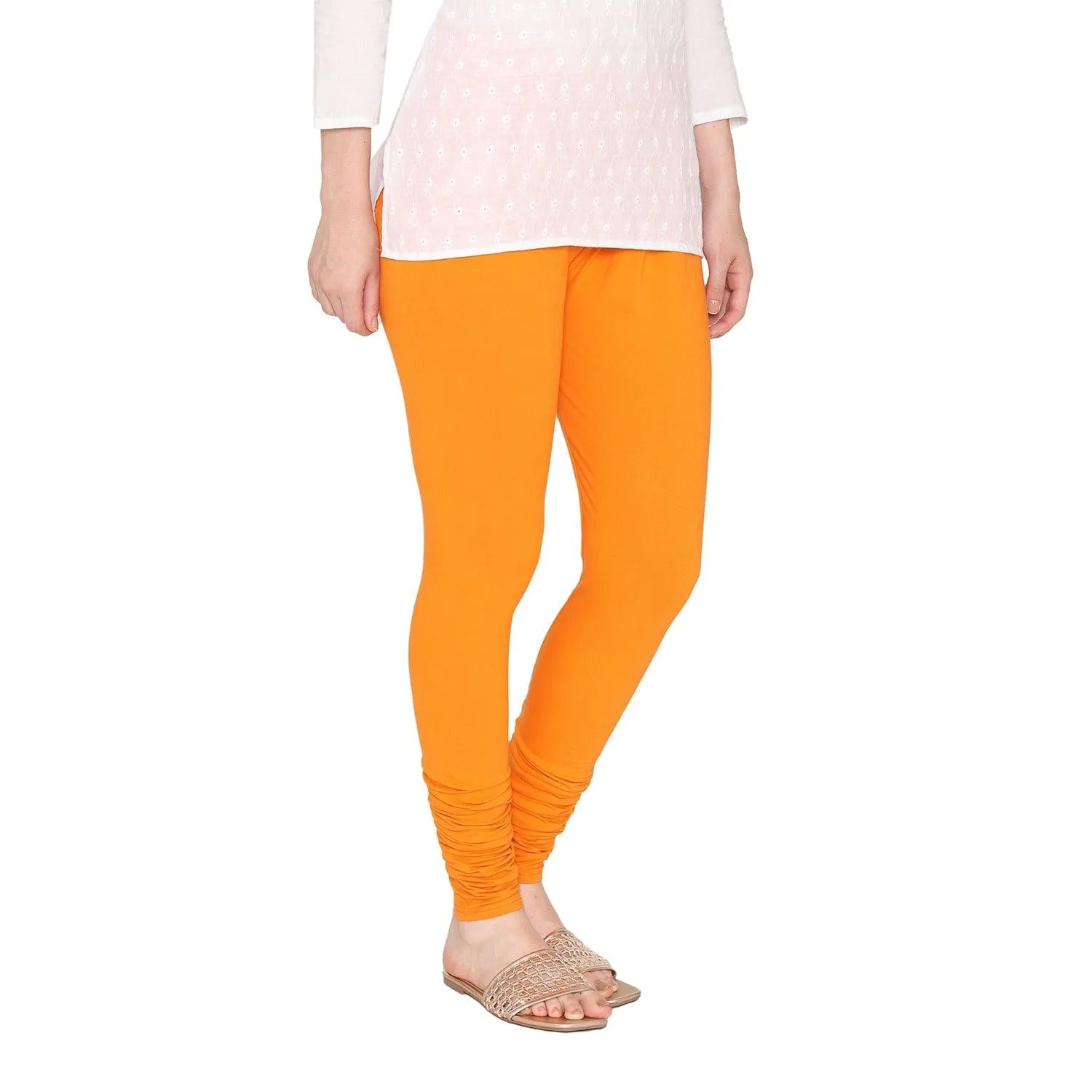 Women's Cotton Churidar leggings (Free Size) - Vibrant Orange