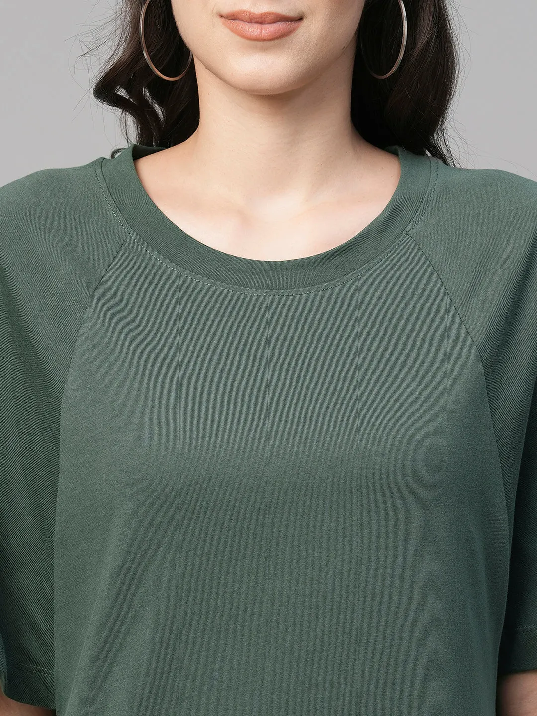 Women's Green Cotton Loose Fit Knit Dress