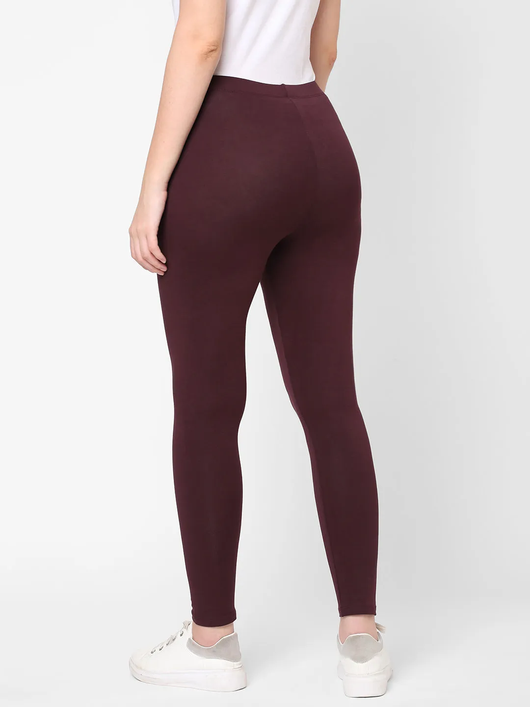 Women's Wine Cotton Elastane Slim Fit Knit Tights